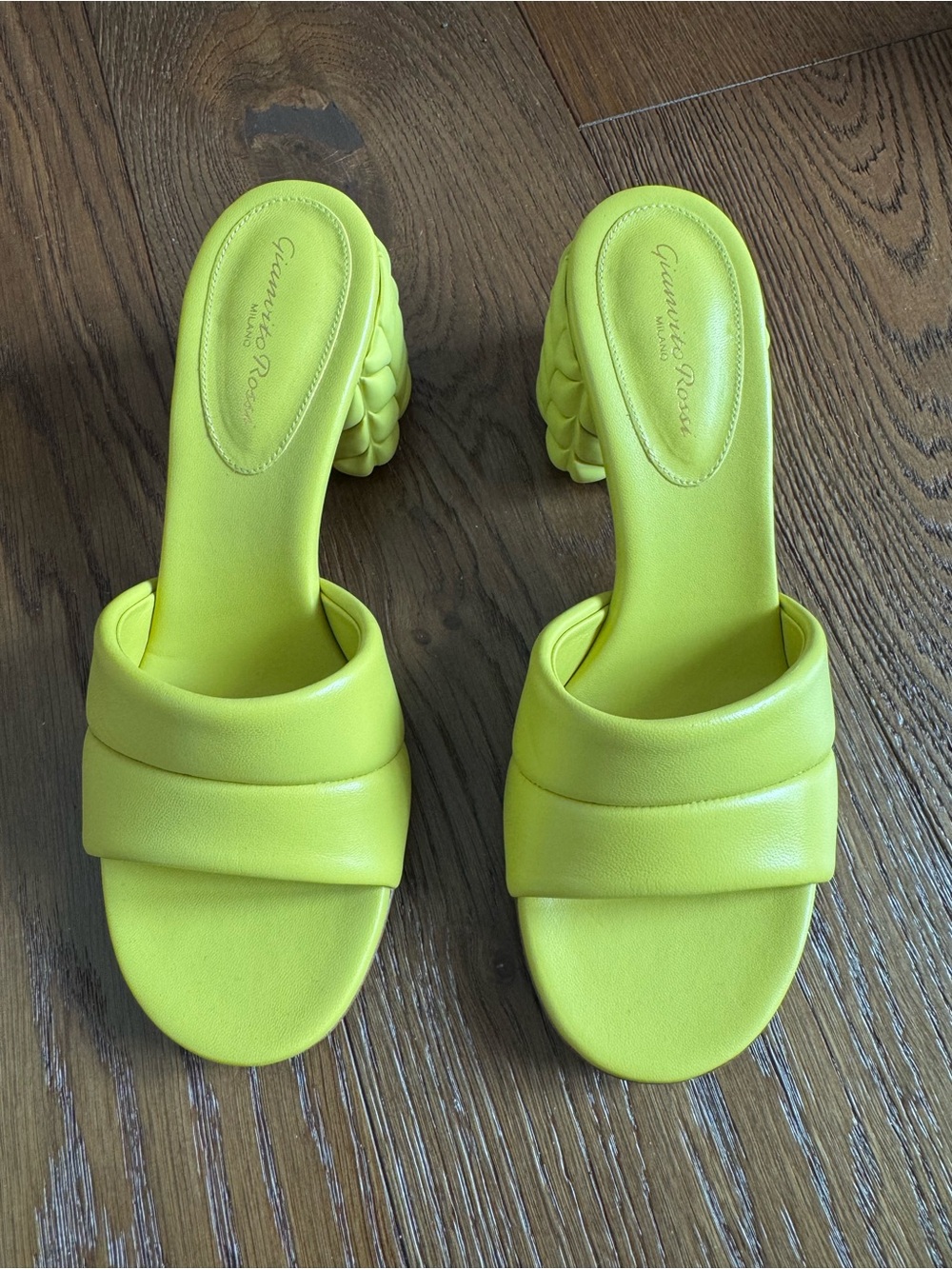 Gianvitto Rossi Neon Yellow Braided Heel Slide Mules